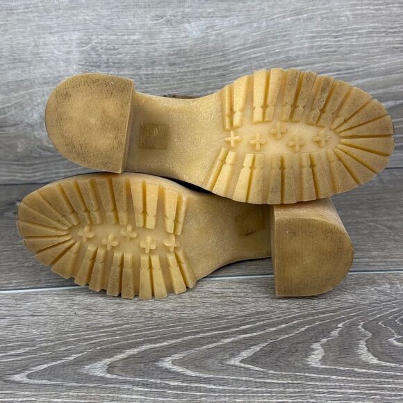 Free People Dylan Lace Up Taupe Brown Leather Tall Chunky Y2K 9-Eye Heeled Boots - Picture 8 of 13